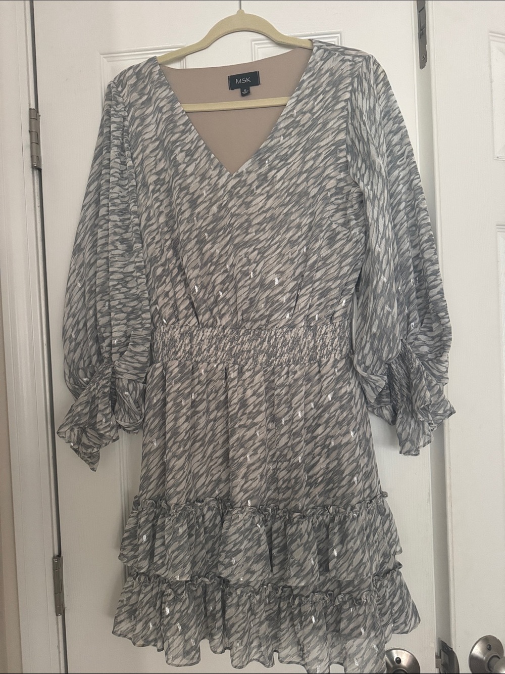 MSK Metallic Shimmer Tiered Ruffle Dress Size Medium